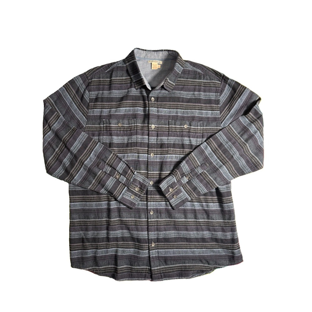 Carbon2Cobalt Shirt Men Large Blue Grey Stripe L/S Flannel Western Outdoors EUC